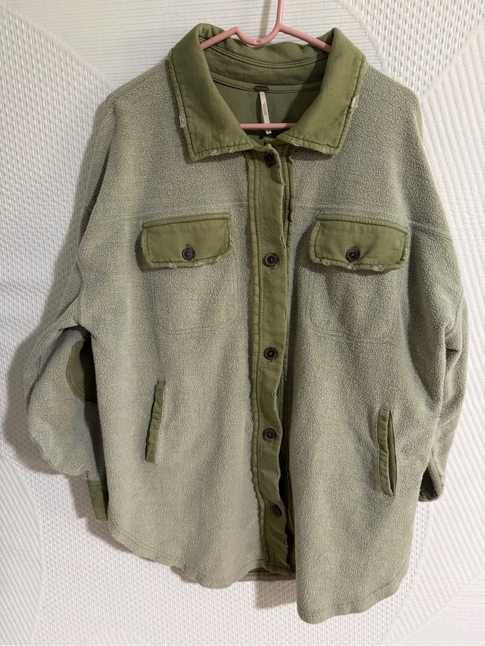Free People Ladies Light Green Fleece Button-Up Shacket